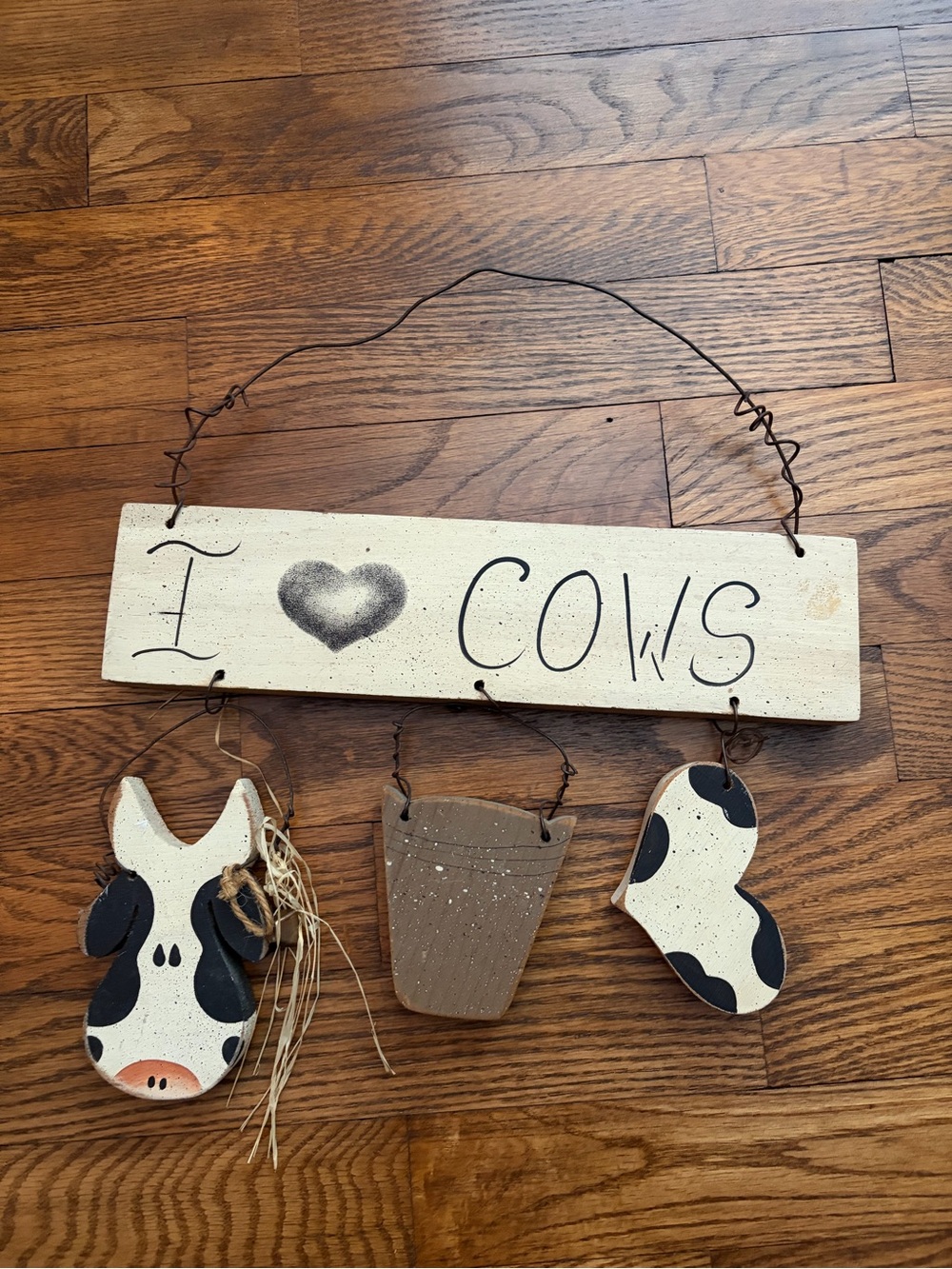 Rustic Primitive Country I Love Cows Wooden Hanging Decor